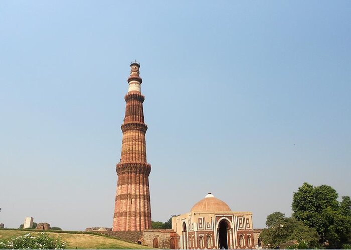 New Delhi Greeting Card featuring the photograph Qutub Minarqutub Tower, Delhi-india by Veena Nair