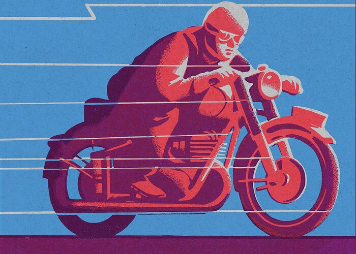 Adult Greeting Card featuring the drawing Racing Motorcycle by CSA Images