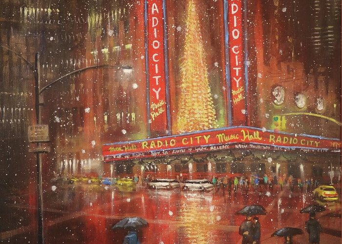 Radio City Music Hall Greeting Card featuring the painting Radio City NYC by Tom Shropshire