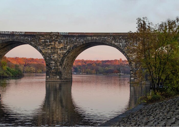 Railroad Greeting Card featuring the photograph Railroad Bridge - Schulykill River - Philadelphia by Bill Cannon