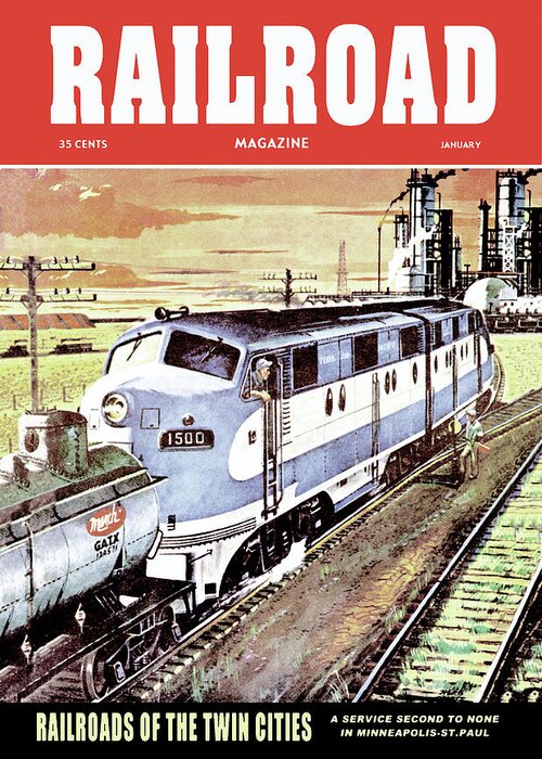 Trains Greeting Card featuring the painting Railroad Magazine: Railroads of the Twin Cities, 1954 by Herb Mott