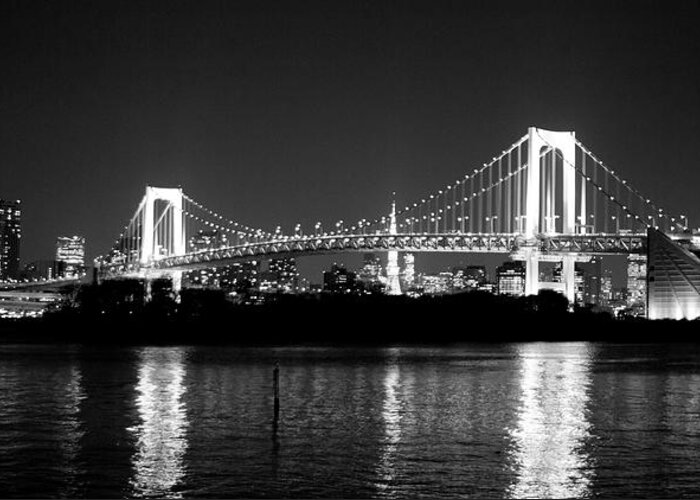 Panoramic Greeting Card featuring the photograph Rainbow Bridge At Night by Xkhol