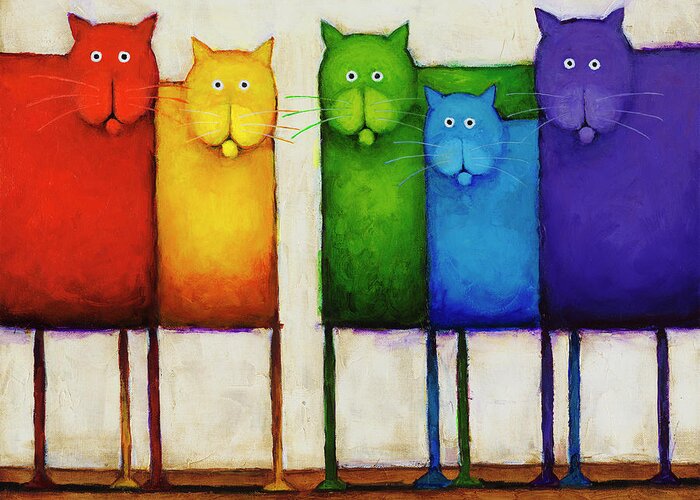 Rainbow Cats Greeting Card featuring the painting Rainbow Cats by Daniel Patrick Kessler