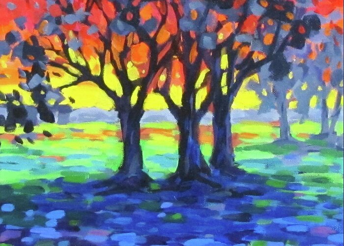 Landscape Greeting Card featuring the painting Rainbow World by Karen Ilari
