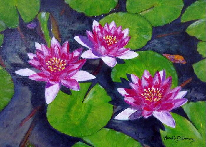 Water Lilies Greeting Card featuring the painting Rancho Waterlilies by Amelie Simmons
