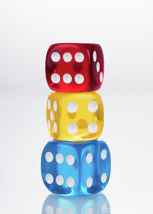 Recreational Pursuit Greeting Card featuring the photograph Rby Colored Dices Stacking by Miragec