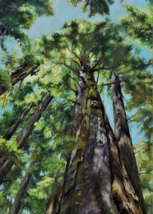 Forest Greeting Card featuring the painting Reaching for the Light by Lori Brackett