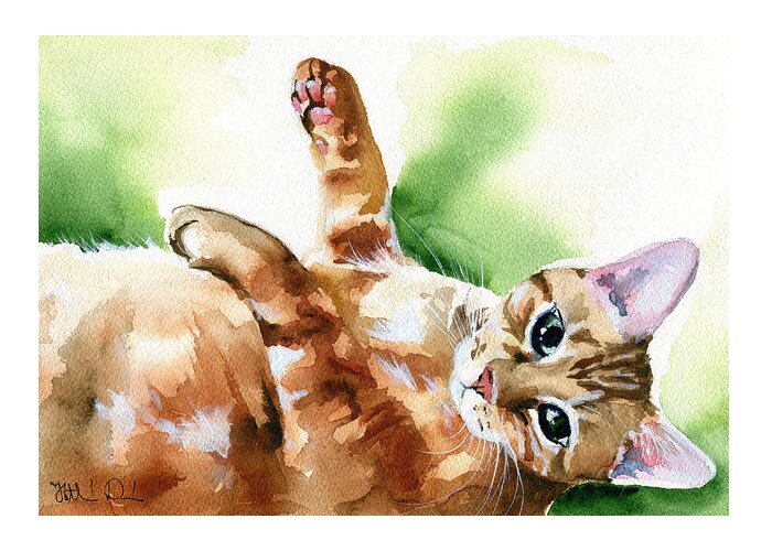 Ready For A Belly Rub Greeting Card featuring the painting Ready For A Belly Rub by Dora Hathazi Mendes