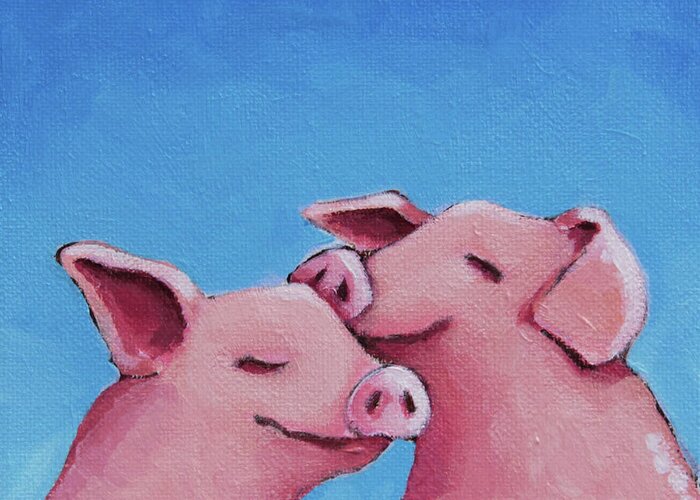 Pig Greeting Card featuring the painting Real Friendships by Lucia Stewart