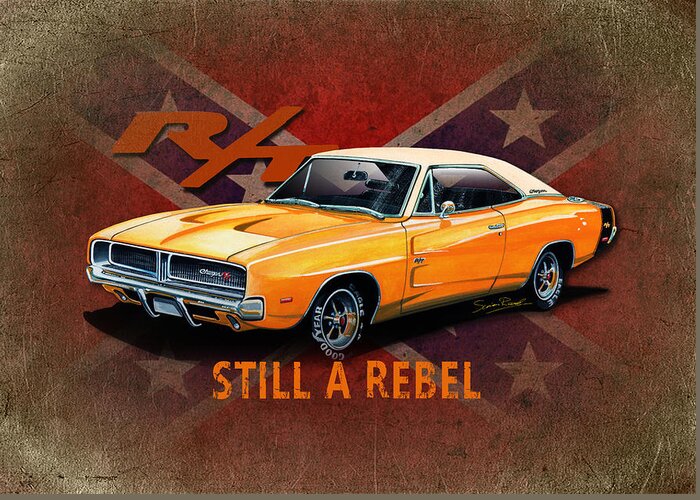 Art Greeting Card featuring the mixed media Rebel Charger by Simon Read