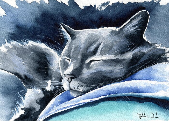 Cat Greeting Card featuring the painting Recharging Cat by Dora Hathazi Mendes