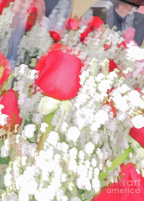 Abstract Greeting Card featuring the photograph Red and White flowers pastel by Phillip Rubino