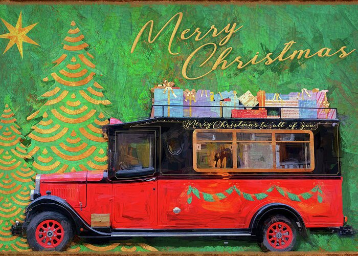 Red Antique Christmas Car Greeting Card featuring the photograph Red Antique Christmas Car by Cora Niele