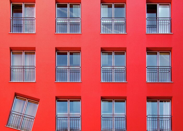 In A Row Greeting Card featuring the photograph Red Color Building And Windows by Christian Beirle González