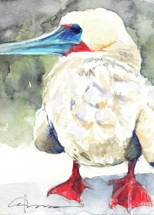 Redfootedbooby Greeting Card featuring the painting Red-footed Booby Chick by Claudia Hafner