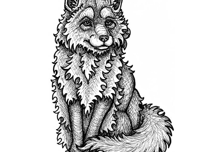 Animal Portrait Greeting Card featuring the drawing Red Fox by Amy E Fraser