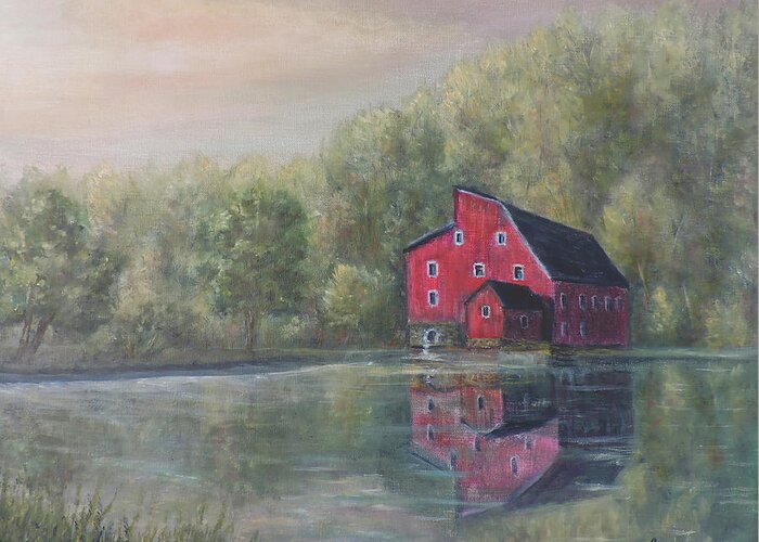 Red Barn Historic New Jersey Greeting Card featuring the painting Red Mill Clinton New Jersey by Katalin Luczay