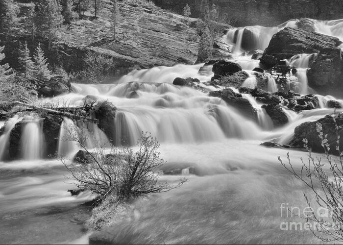 Red Rock Falls Greeting Card featuring the photograph Red Rock Falls Base Black And White by Adam Jewell