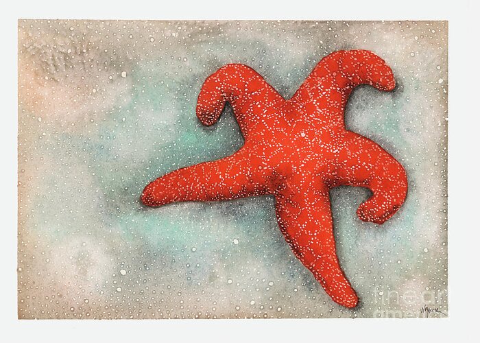 Asteroidea Greeting Card featuring the painting Red Sea Star by Hilda Wagner