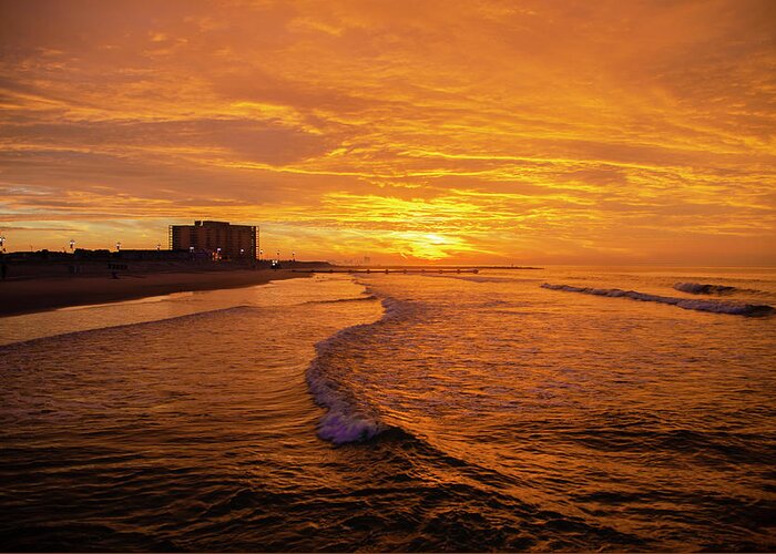 Red Greeting Card featuring the photograph Red Skies at Ocean City New Jersey by Bill Cannon