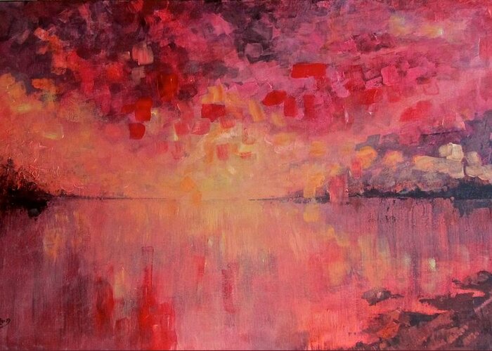 Sea Greeting Card featuring the painting Red Sky at Night by Barbara O'Toole