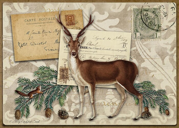  Greeting Card featuring the digital art Red Stag and Squirrel by Terry Kirkland Cook