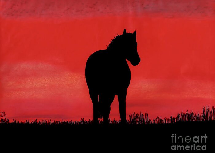 Horse Greeting Card featuring the drawing Red Sunset Horse by D Hackett