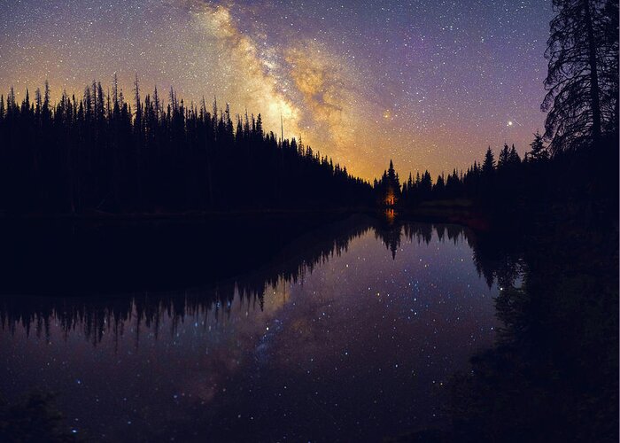 Colorado Greeting Card featuring the photograph Milky Way at Lake Irene in Colorado's Rocky Mountains by OLena Art by Lena Owens - Vibrant DESIGN