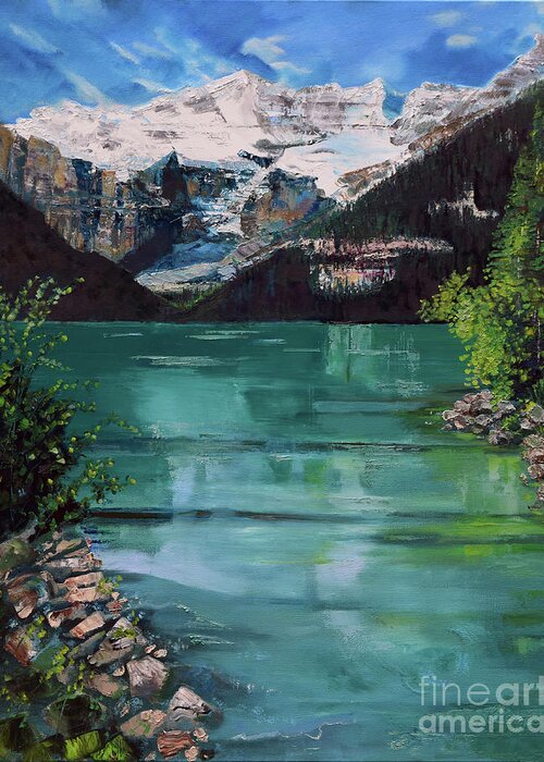 Lake Louise Greeting Card featuring the painting Reflections at Lake Louise by Jan Dappen