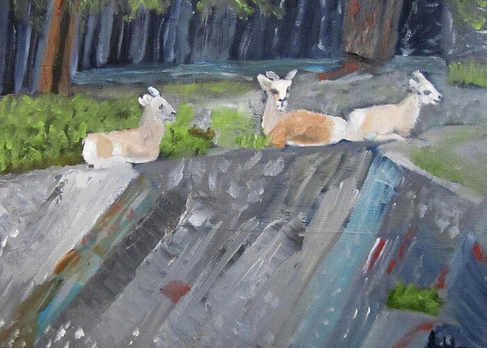 Mountain Sheep Greeting Card featuring the painting Resting by Linda Feinberg
