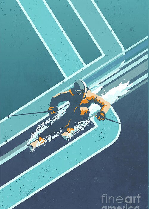 Retro Ski Art Greeting Card featuring the digital art Retro Alpine Ski Poster by Sassan Filsoof