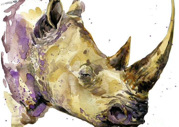 Big Greeting Card featuring the digital art Rhinoceros Watercolor African Animal by Faenkova Elena