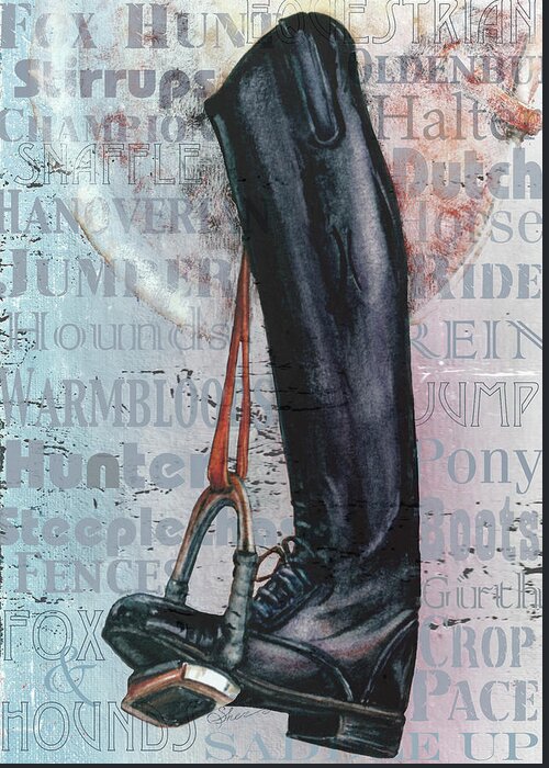 Riding Boot Words Greeting Card featuring the painting Riding Boot Words by Sher Sester