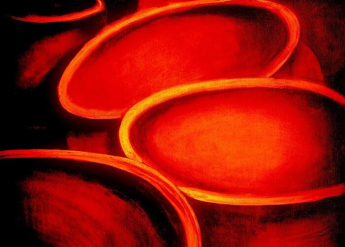 Pottery Greeting Card featuring the painting Rings Of Fire - Cauldrons by VIVA Anderson
