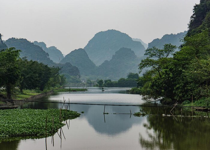 Landscape Greeting Card featuring the photograph river and limestone mountains in Vietnam by Ann Moore