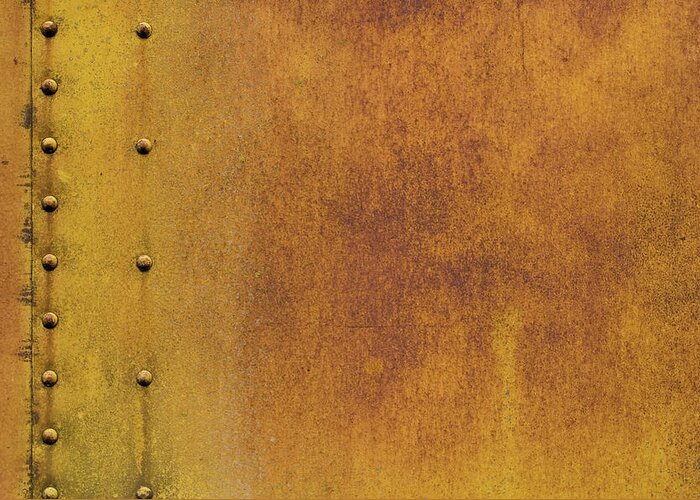 Orange Color Greeting Card featuring the photograph Rivets And Rust Texture by Roundhill