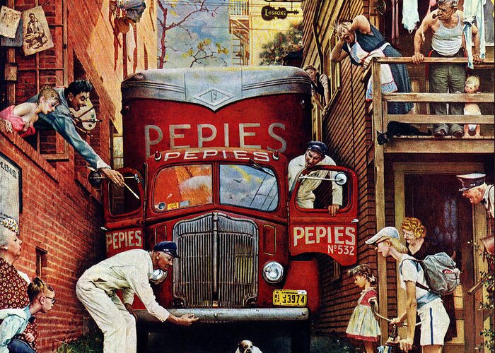 Alleys Greeting Card featuring the painting Road Block by Norman Rockwell