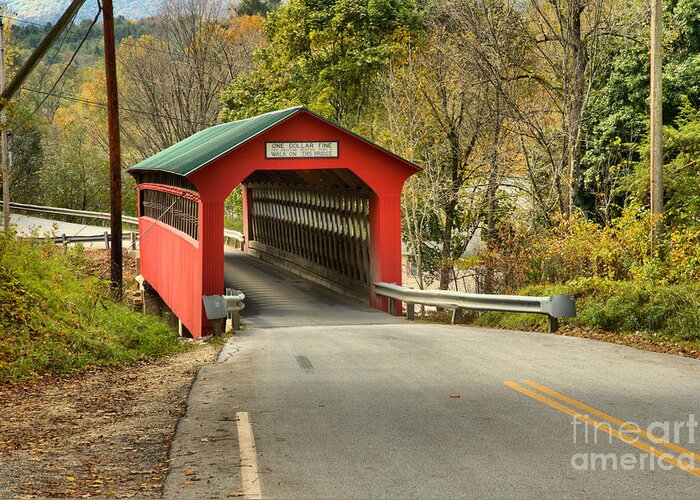 Chiselville Covered Bridge Greeting Card featuring the photograph Roaring Branch Brook Covered Bridge by Adam Jewell
