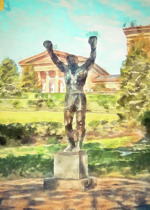 Philly Greeting Card featuring the mixed media Rocky At The Art Museum by Trish Tritz