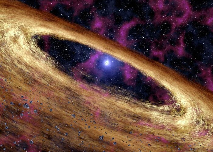 Concepts & Topics Greeting Card featuring the digital art Rocky Debris Brown Surrounding Pulsar by Jpl-caltech/nasa/spl