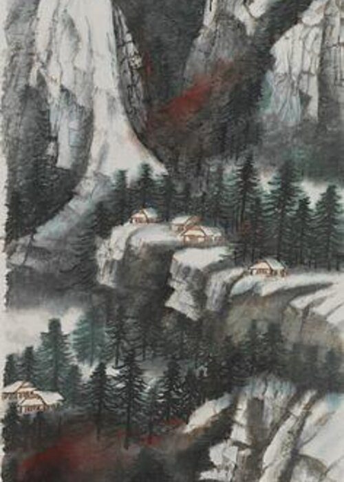 Chinese Watercolor Greeting Card featuring the painting The Four Seasons Version 2 - Winter by Jenny Sanders