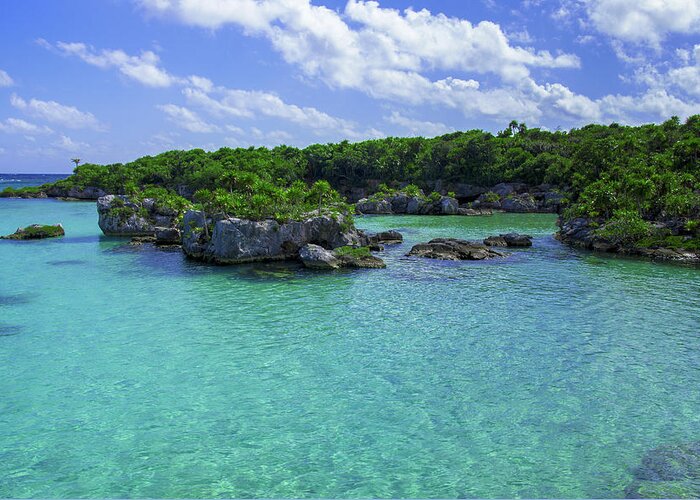 Lagoon Greeting Card featuring the photograph Rocky lagoon of Xel-Ha by Sun Travels