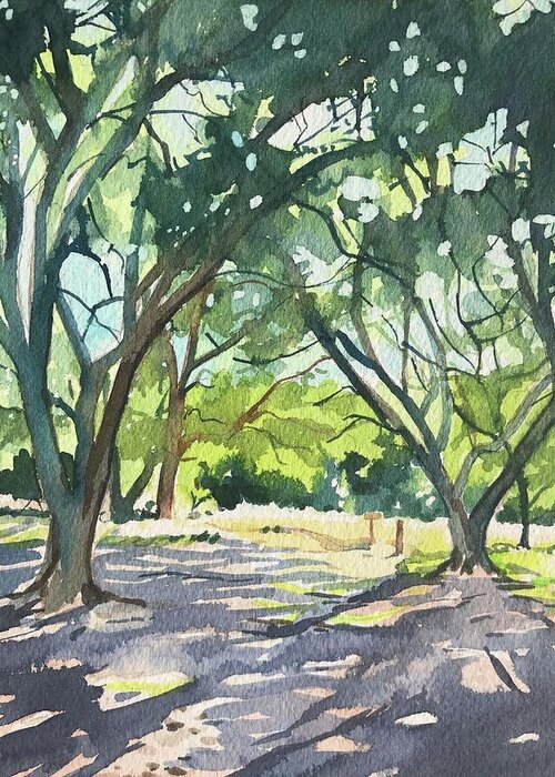 Rocky Oaks Greeting Card featuring the painting Rocky Oaks by Luisa Millicent