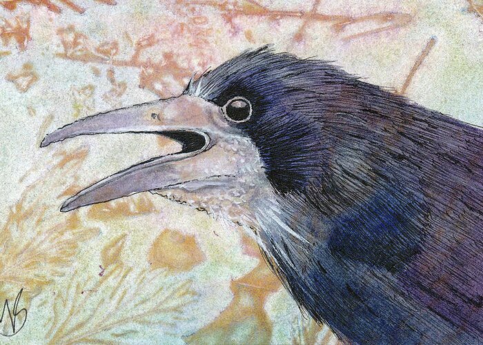 Corvid Greeting Card featuring the painting Rook by Marie Stone-van Vuuren
