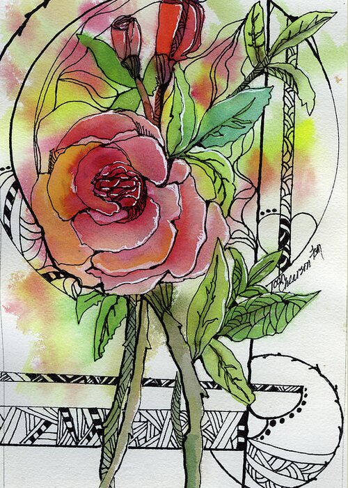Floral Greeting Card featuring the painting Rose is Rose by Joan Chlarson