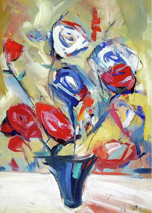  Greeting Card featuring the painting Roses and Bluez by John Gholson