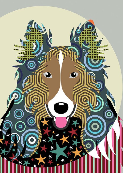 Rough Collie Greeting Card featuring the digital art Rough Collie by Lanre Adefioye