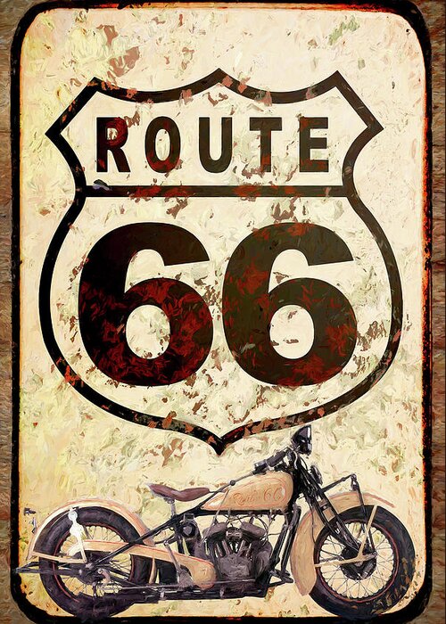 Route 66 Sign With Indian Scout Greeting Card featuring the photograph Route 66 Sign With Indian Scout by Cora Niele