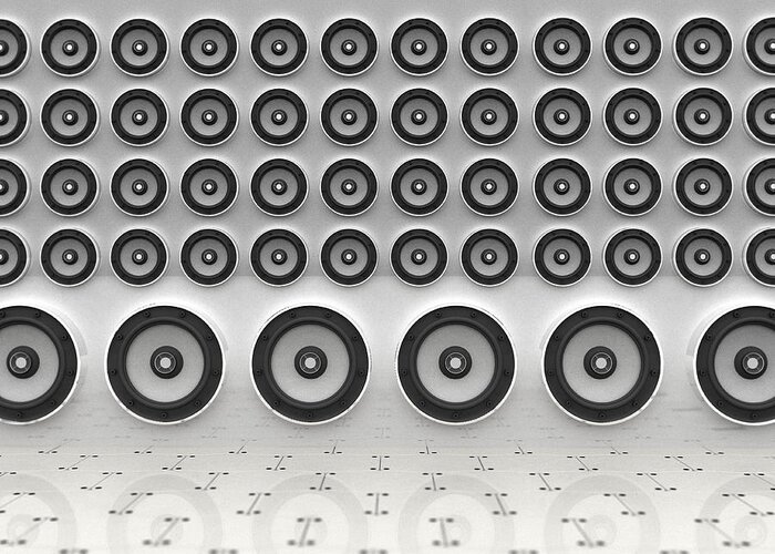 White Background Greeting Card featuring the digital art Rows Of Speakers Digital by Chad Baker