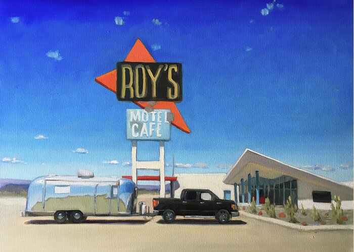 Airstream Greeting Card featuring the painting Roy's Motel, Route 66 by Elizabeth Jose